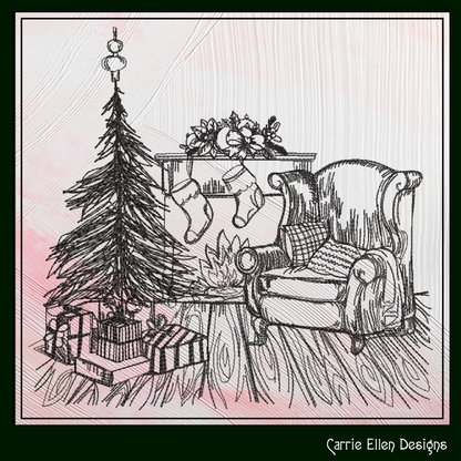 Christmas Morning Sketch Machine Embroidery Design | Cozy Holiday Line Art Pattern | Christmas Tree & Gifts Scene | 6 Sizes (1936)