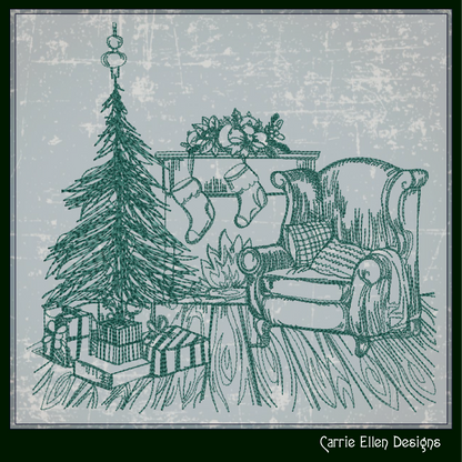 Christmas Morning Sketch Machine Embroidery Design | Cozy Holiday Line Art Pattern | Christmas Tree & Gifts Scene | 6 Sizes (1936)