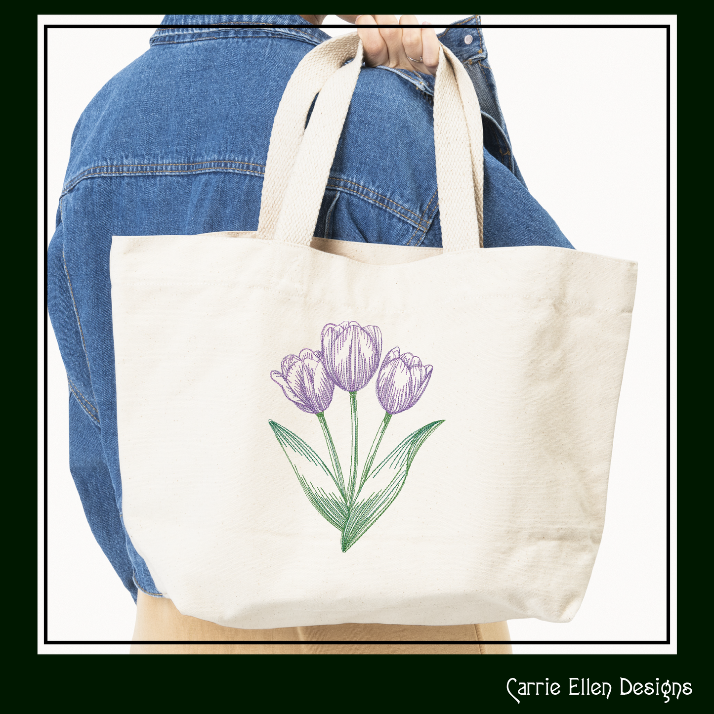 Tulips Embroidery Design | Sketched Floral Tulip Machine Embroidery Pattern | Delicate Flower Bunch in 6 Sizes (1943)