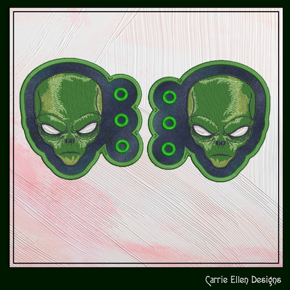 Alien Shoe Wing ITH Embroidery Design – Alien Head Shoelace Wings for Shoes – In The Hoop Project (4x4 & 5x7 Hoop Sizes) (1947)