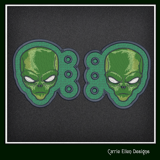Alien Shoe Wing ITH Embroidery Design – Alien Head Shoelace Wings for Shoes – In The Hoop Project (4x4 & 5x7 Hoop Sizes) (1947)