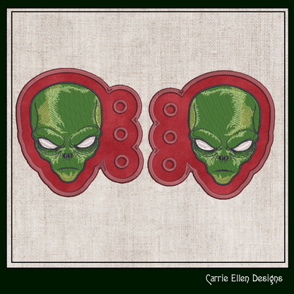Alien Shoe Wing ITH Embroidery Design – Alien Head Shoelace Wings for Shoes – In The Hoop Project (4x4 & 5x7 Hoop Sizes) (1947)