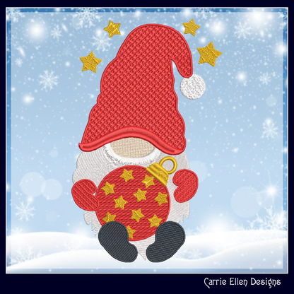 Christmas Gnome Machine Embroidery Design – Holiday Gnome with Christmas Ornament – 6 Sizes (1996)
