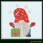 Christmas Gnome Machine Embroidery Design – Holiday Gnome with Present – 6 Sizes (1997)