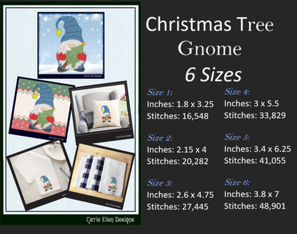 Christmas Gnome Machine Embroidery Design – Holiday Gnome with Christmas Tree – 6 Sizes (1998)