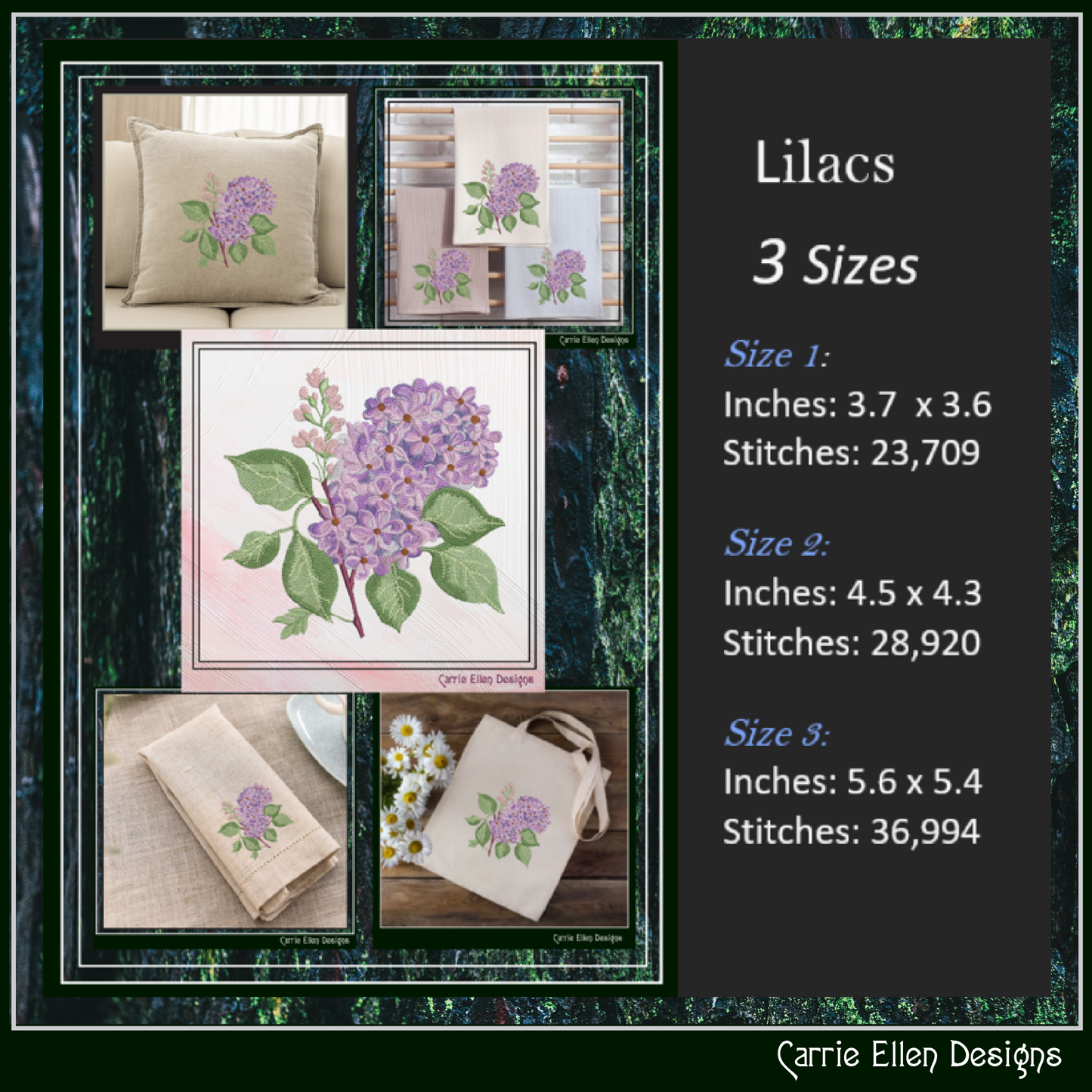 Bunch of Lilacs Machine Embroidery Design – Artistic Floral Pattern – Plants & Flowers – 3 Sizes (2015)