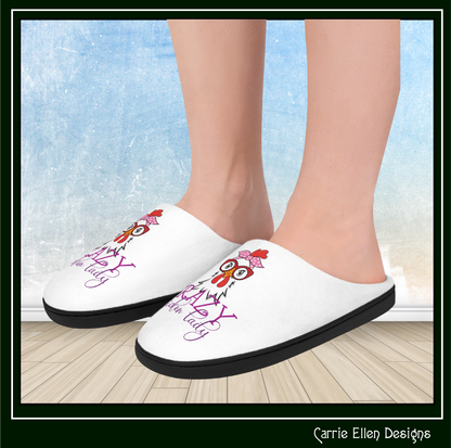 Crazy Chicken Lady Women's Indoor Slippers – Cozy Fun House Slippers, Cute Bird Footwear | 3 Size Options (P-6078)