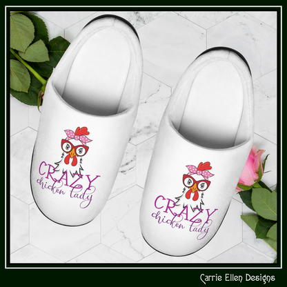 Crazy Chicken Lady Women's Indoor Slippers – Cozy Fun House Slippers, Cute Bird Footwear | 3 Size Options (P-6078)