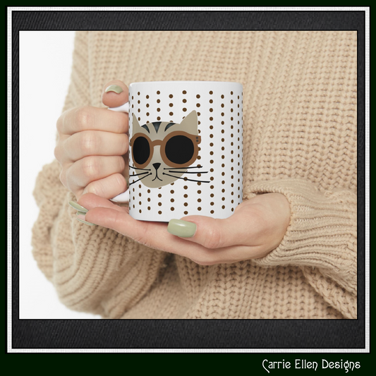 Cute Cat Ceramic Mug | Cat Lover Gift | Funny Animal Print Coffee Cup | 11oz & 15oz (P6100)