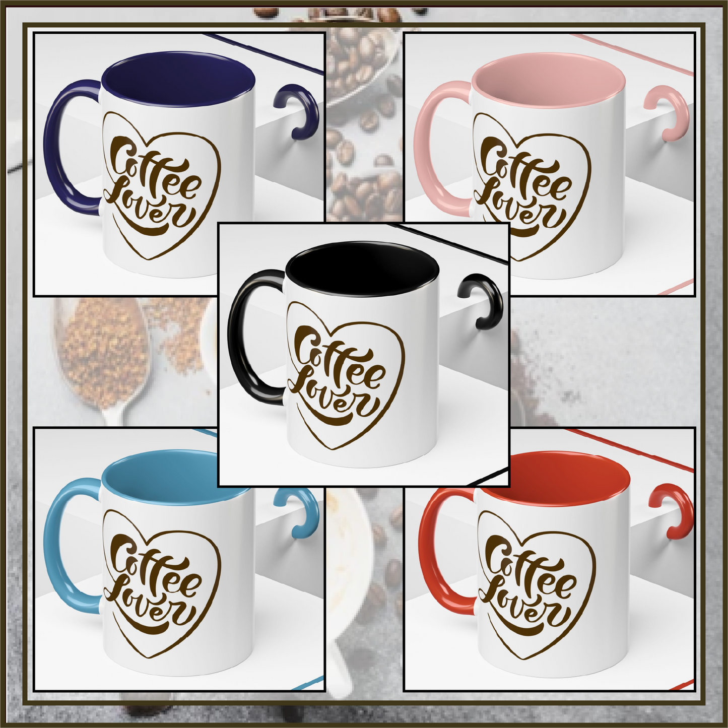 Coffee Lover Heart Design Ceramic Accent Mug | Coffee Lover Gift Idea | 11oz & 15oz (3799)