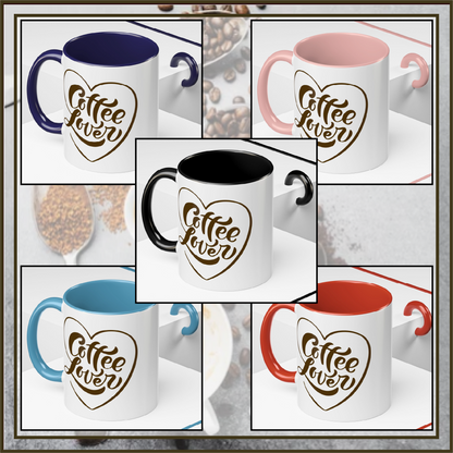 Coffee Lover Heart Design Ceramic Accent Mug | Coffee Lover Gift Idea | 11oz & 15oz (3799)