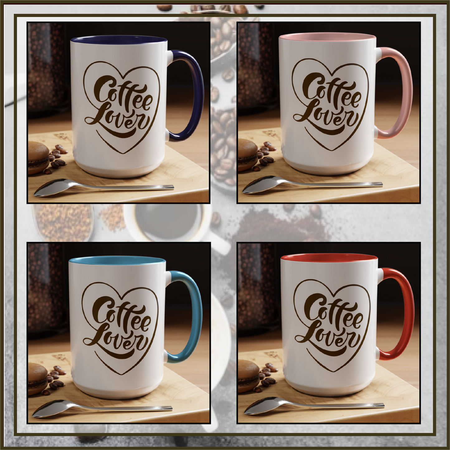 Coffee Lover Heart Design Ceramic Accent Mug | Coffee Lover Gift Idea | 11oz & 15oz (3799)