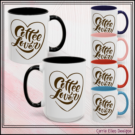 Coffee Lover Heart Design Ceramic Accent Mug | Coffee Lover Gift Idea | 11oz & 15oz (3799)