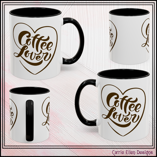 Coffee Lover Heart Design Ceramic Accent Mug | Coffee Lover Gift Idea | 11oz & 15oz (3799)