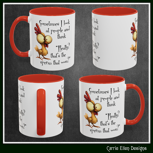 Funny Sarcastic Quote Mug | “That’s the Sperm That Won?” Colored Accent Coffee Mug 11oz & 15oz (3818)