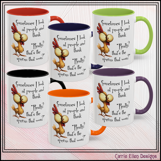 Funny Sarcastic Quote Mug | “That’s the Sperm That Won?” Colored Accent Coffee Mug 11oz & 15oz (3818)