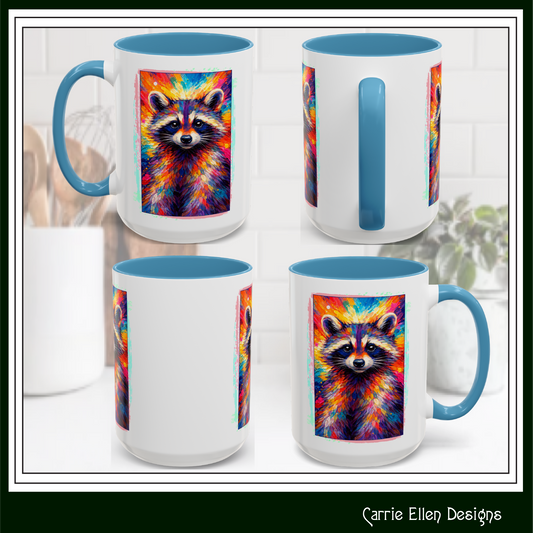Raccoon Accent Ceramic Mug | Vibrant Colorful Raccoon Coffee Mug,  11oz & 15oz (3826)