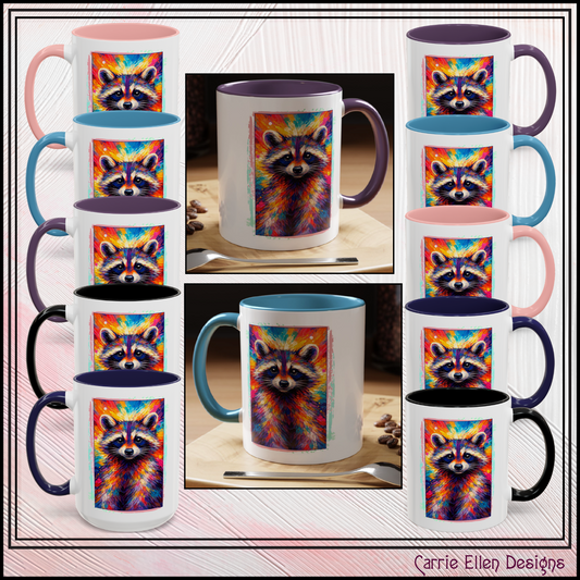 Raccoon Accent Ceramic Mug | Vibrant Colorful Raccoon Coffee Mug,  11oz & 15oz (3826)