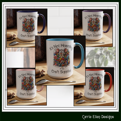 Craft Supply Hoarding Mouse Ceramic Mug | Funny Crafter Color Accent Mug (3857)