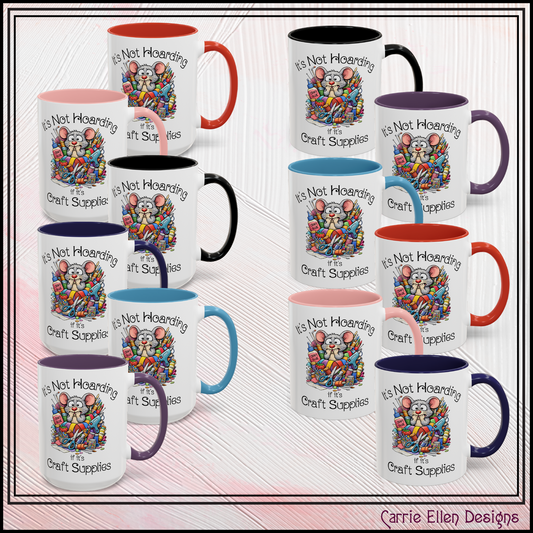 Craft Supply Hoarding Mouse Ceramic Mug | Funny Crafter Color Accent Mug (3857)