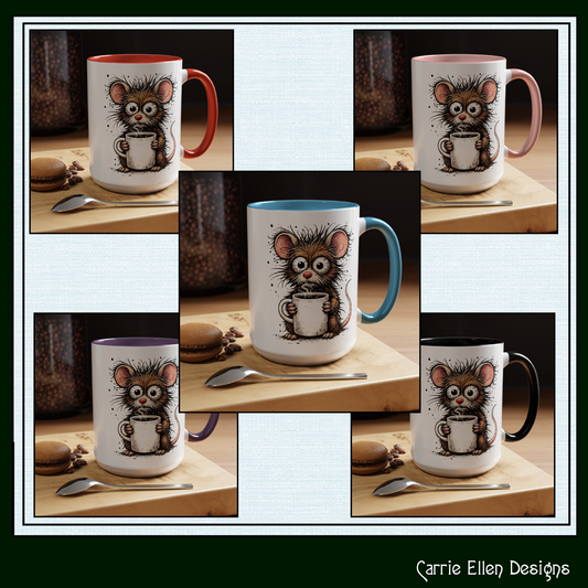 Frazzled Mouse with Mug | Accent Ceramic Coffee Mug 11oz 15oz (3867)