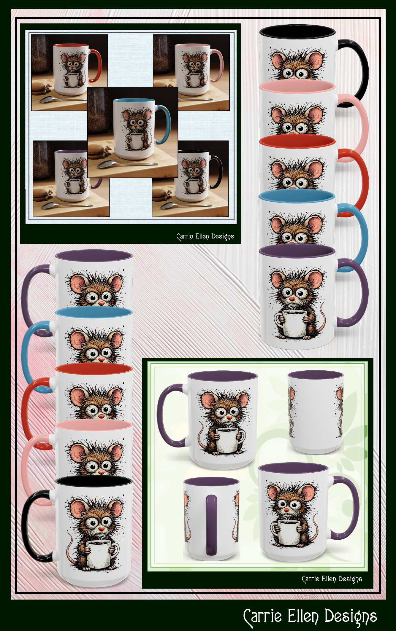 Frazzled Mouse with Mug | Accent Ceramic Coffee Mug 11oz 15oz (3867)