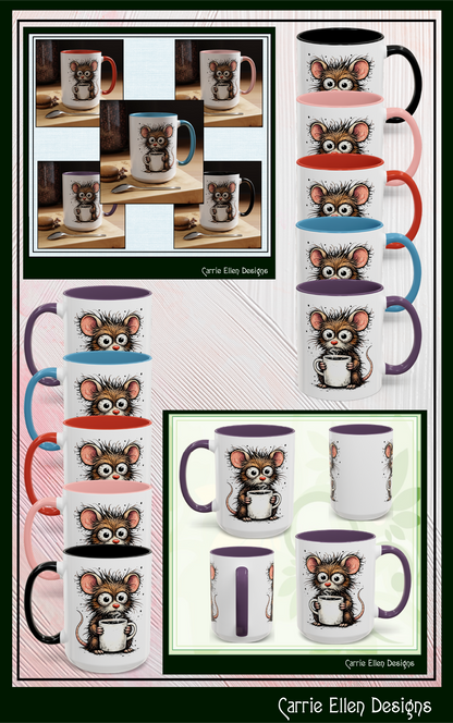Frazzled Mouse with Mug | Accent Ceramic Coffee Mug 11oz 15oz (3867)