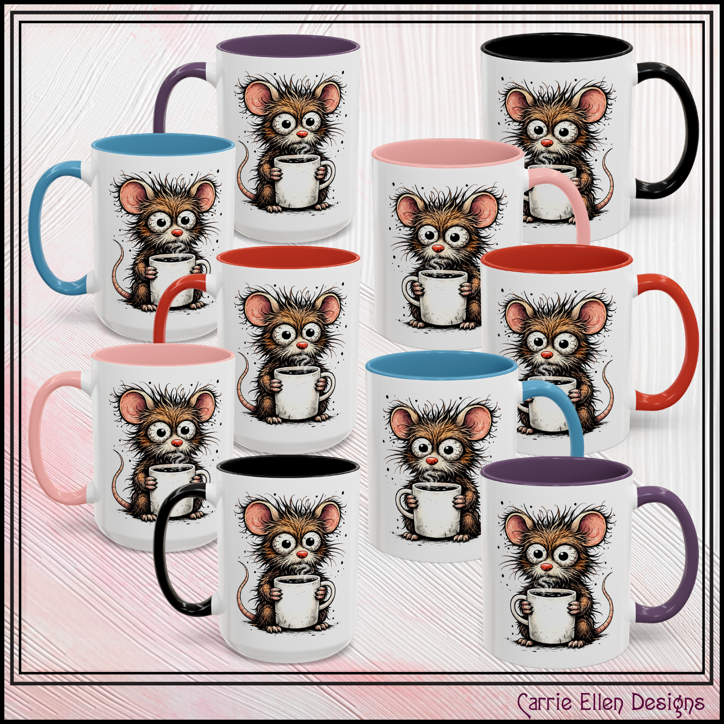 Frazzled Mouse with Mug | Accent Ceramic Coffee Mug 11oz 15oz (3867)