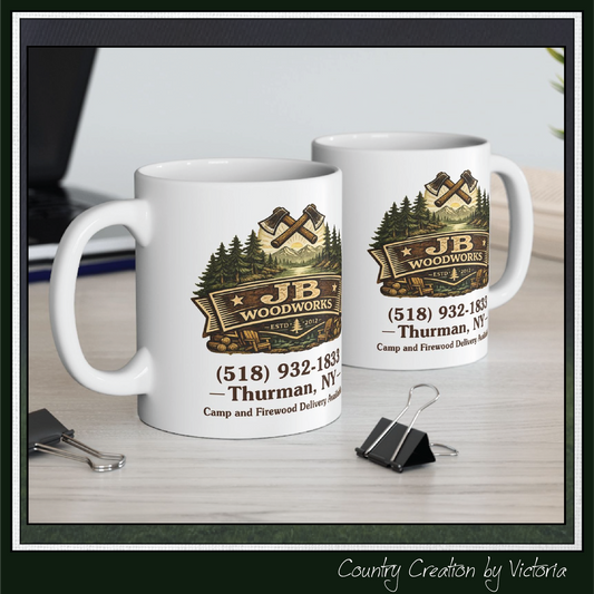 JB Woodworks White Ceramic Mug, 11oz, 15oz (3874)