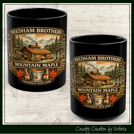 Needham Brothers Mountain Maple Black Mug | 11 oz, 15 oz Ceramic Mug (3894)