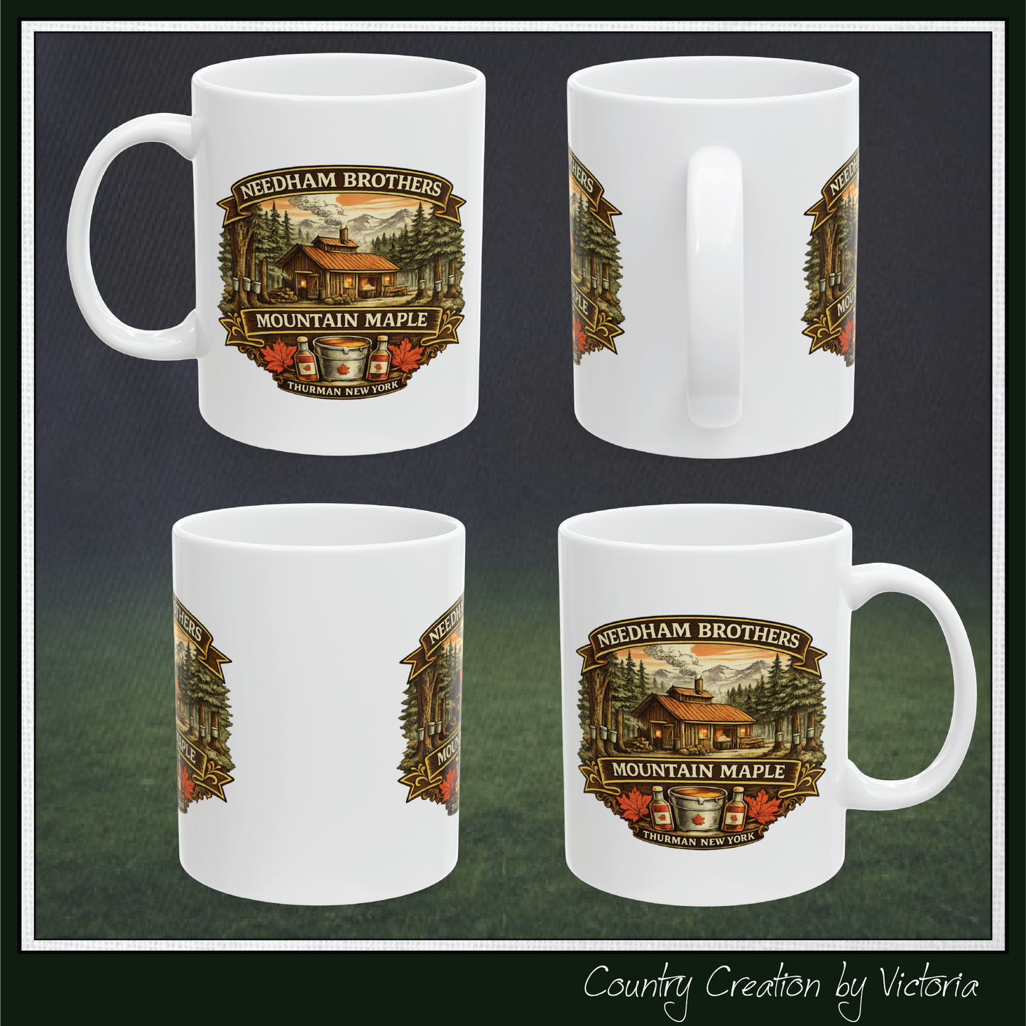 Needham Brothers Mountain Maple White Mug | 11 oz, 15 oz Ceramic Mug (3893)