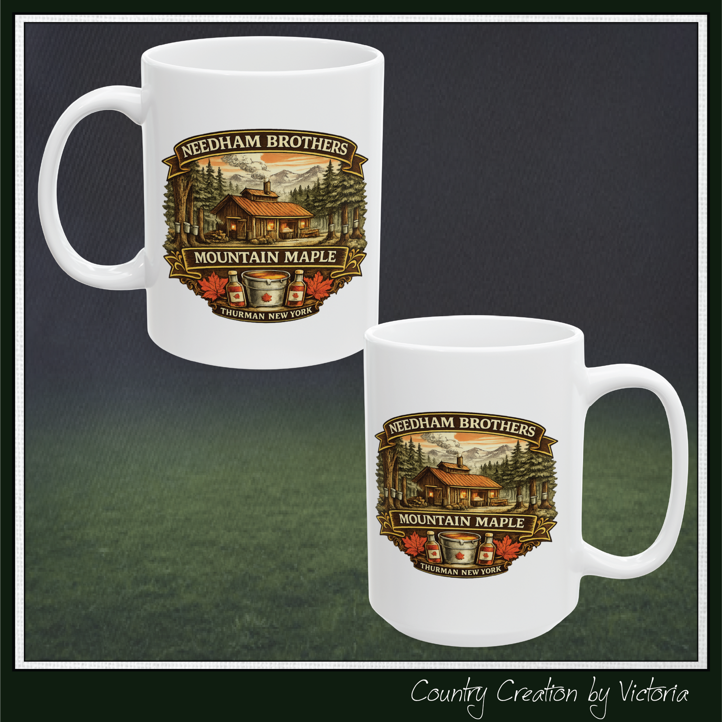 Needham Brothers Mountain Maple White Mug | 11 oz, 15 oz Ceramic Mug (3893)
