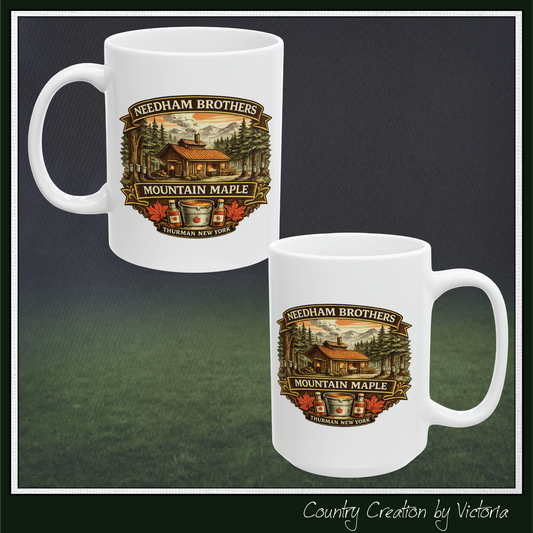 Needham Brothers Mountain Maple White Mug | 11 oz, 15 oz Ceramic Mug (3893)