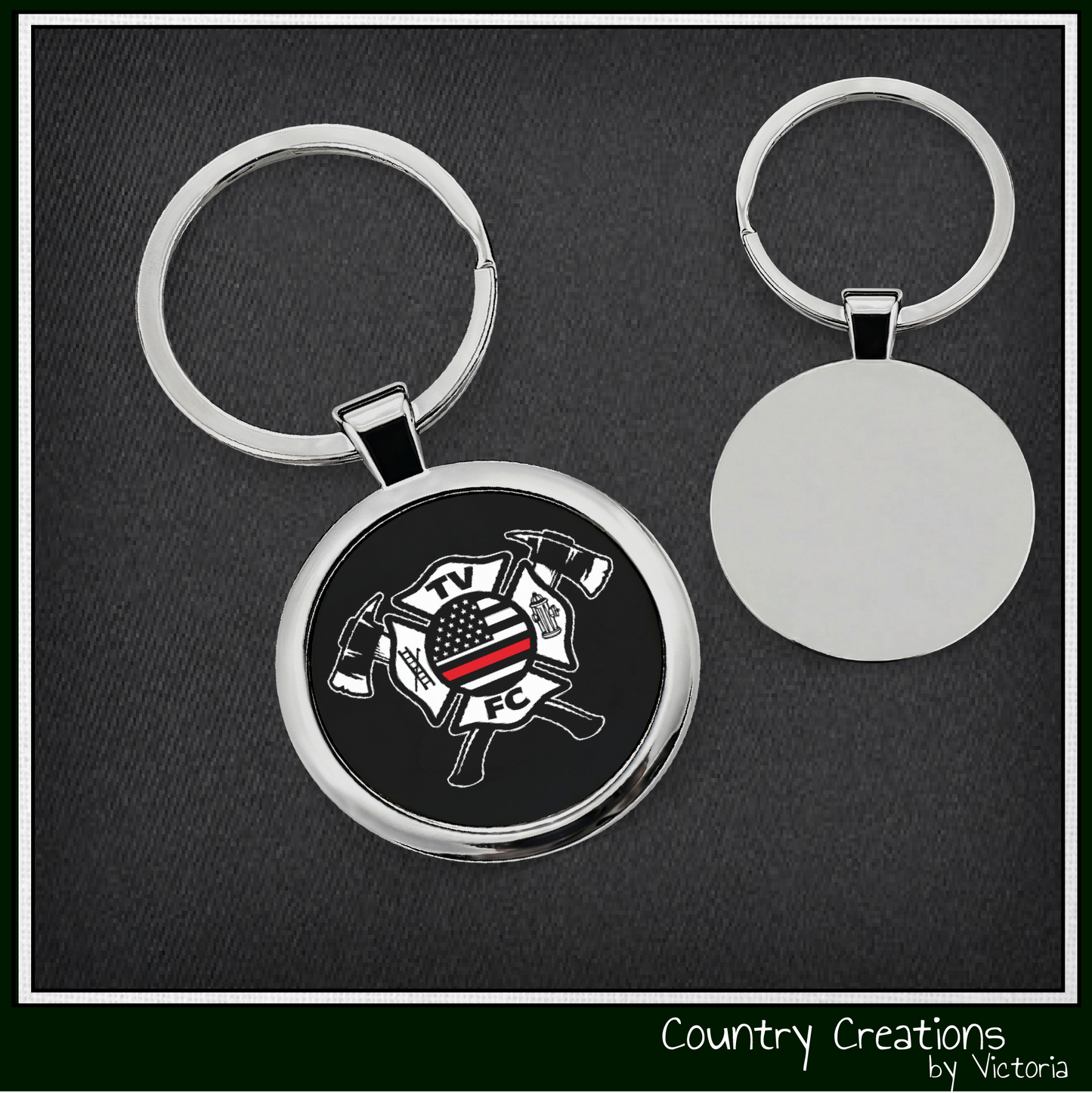 TV FC Thin Red Line Flag Firefighter Maltese Cross Round Stainless Keychain (3004)