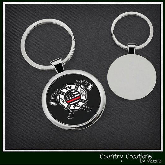 TV FC Thin Red Line Flag Firefighter Maltese Cross Round Stainless Keychain (3004)