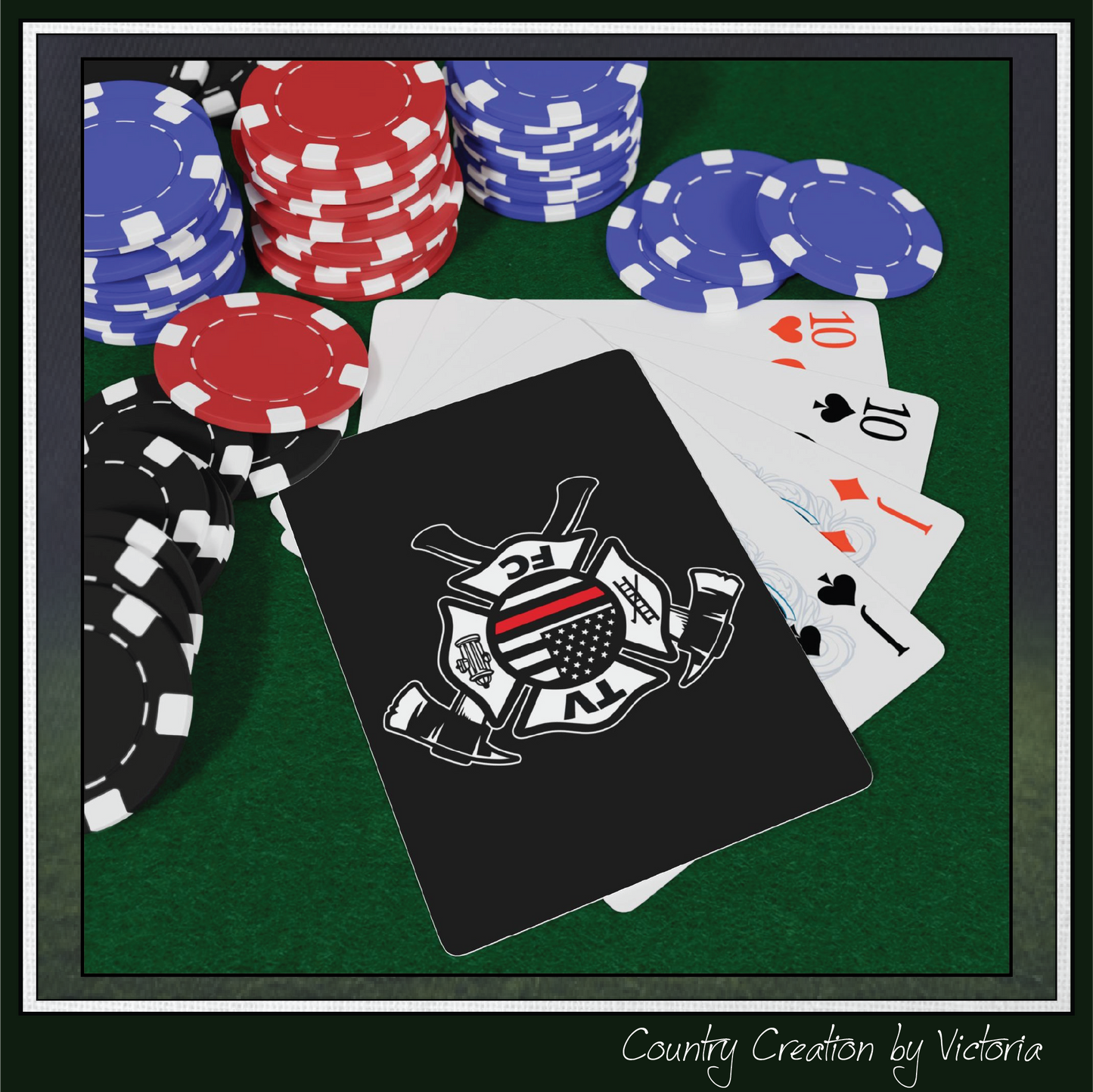 TV FC Thin Red Line Flag Firefighter Maltese Cross Poker Playing Cards (3006)
