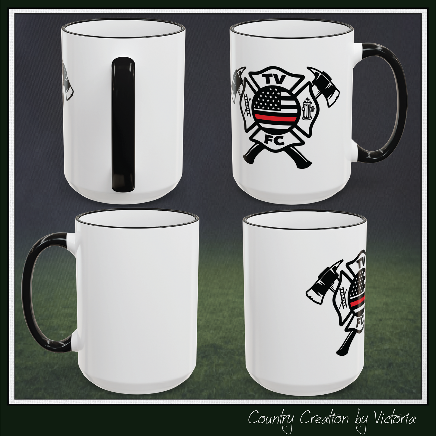 TV FC Thin Red Line Flag Firefighter Maltese Cross Ceramic Mug | Accent Rim & Handle 11,15 oz (3007)