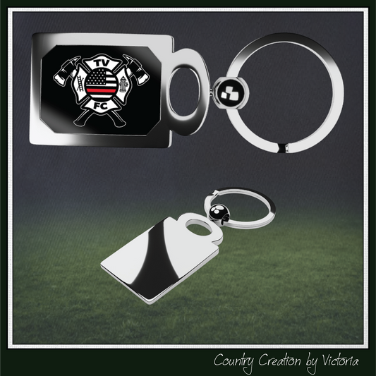 TV FC Thin Red Line Flag Firefighter Maltese Cross Keyring | Rectangle Metal Photo Keychain (3008)