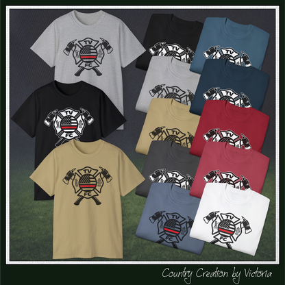 TV FC Red Thin Line Firefighter Maltese Cross Tee | 6 oz Cotton Tee Shirt (3009)