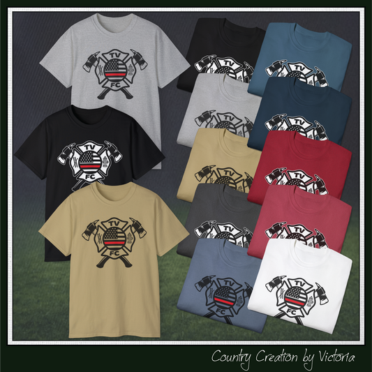 TV FC Red Thin Line Firefighter Maltese Cross Tee | 6 oz Cotton Tee Shirt (3009)