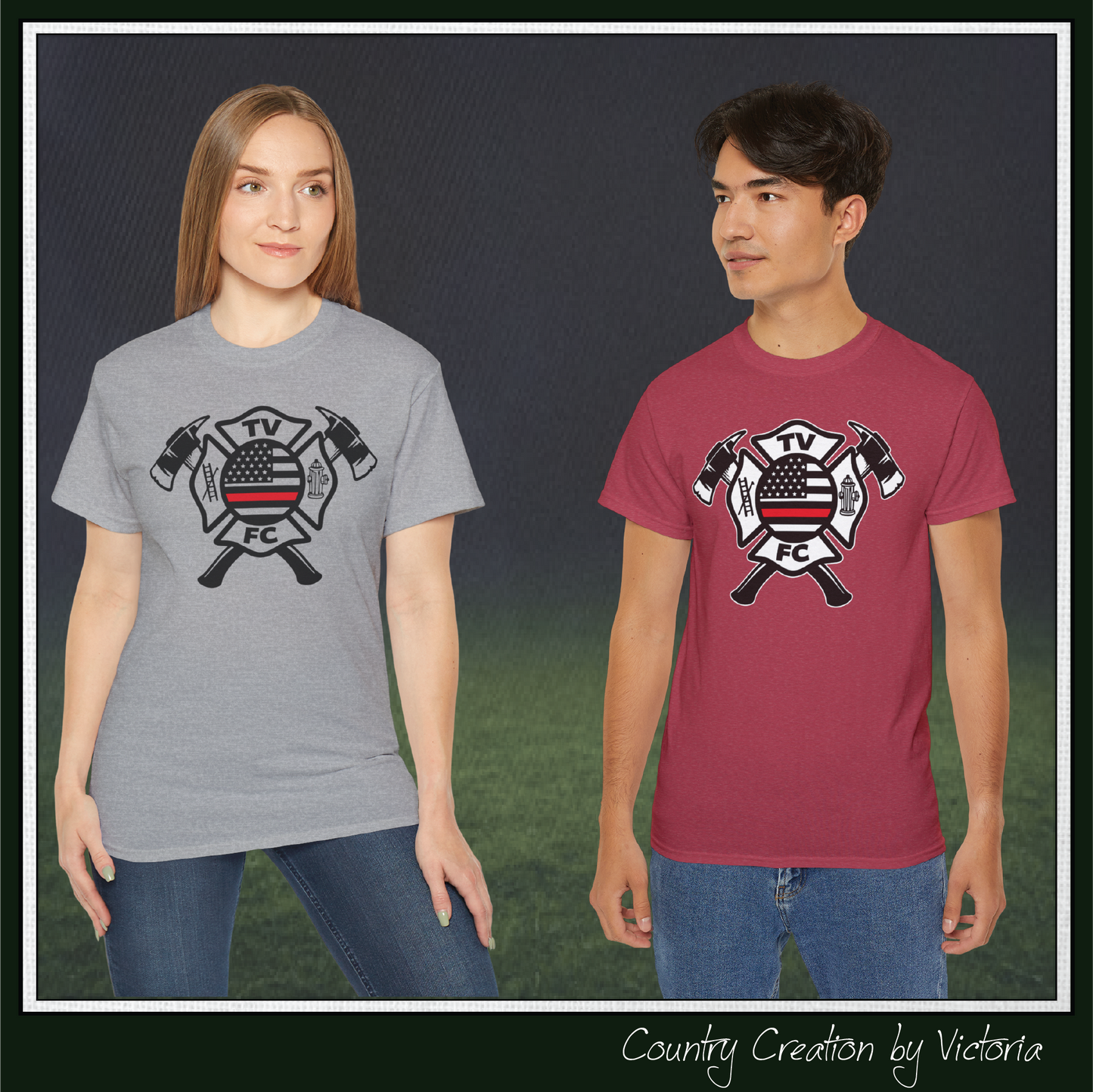 TV FC Red Thin Line Firefighter Maltese Cross Tee | 6 oz Cotton Tee Shirt (3009)