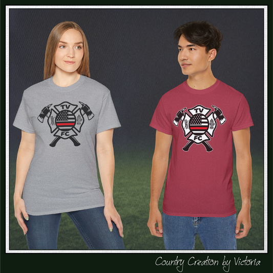 TV FC Red Thin Line Firefighter Maltese Cross Tee | 6 oz Cotton Tee Shirt (3009)