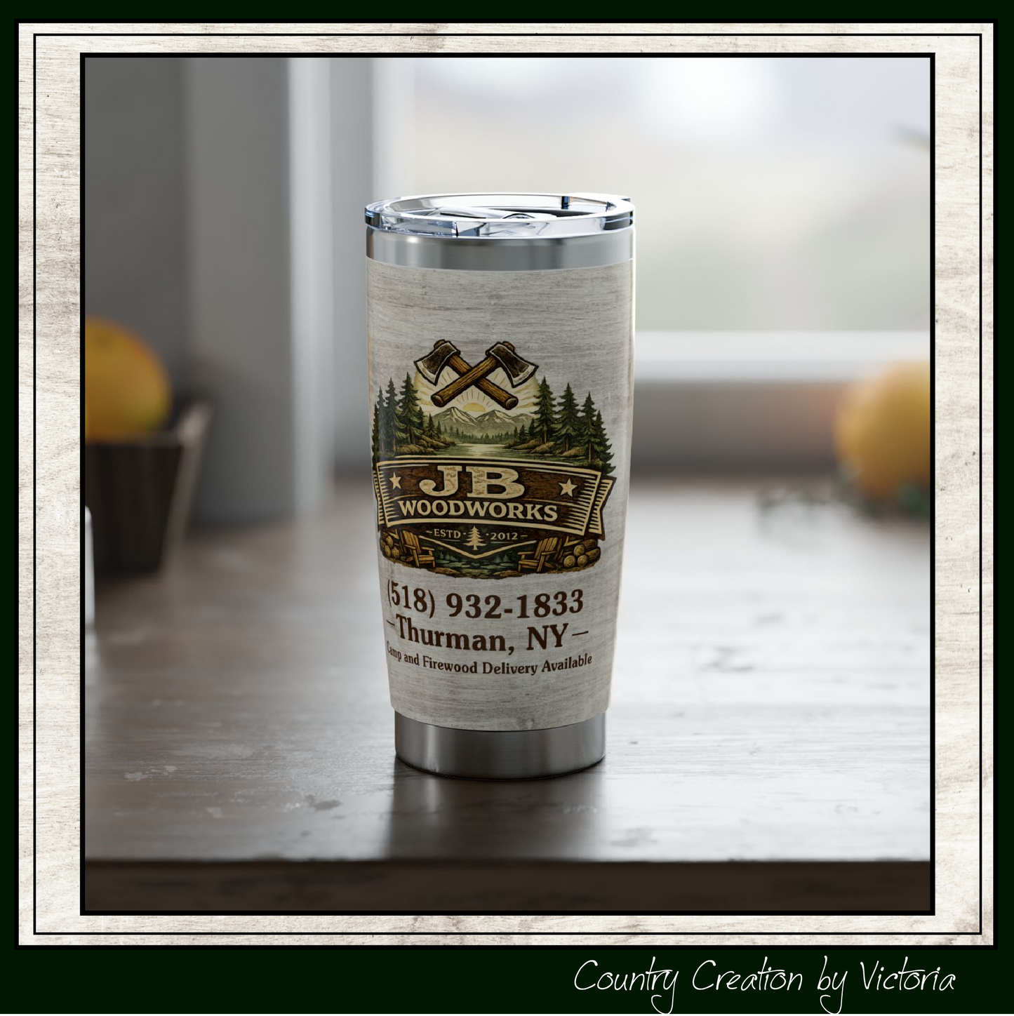 JB Woodworks Branded 20oz  Stainless Steel Travel Mug (3896)