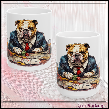 Bulldog Poker Ceramic Mug | Poker Player Gift | English Bulldog Mug (11oz/15oz) (4265)
