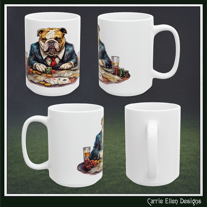 Bulldog Poker Ceramic Mug | Poker Player Gift | English Bulldog Mug (11oz/15oz) (4265)