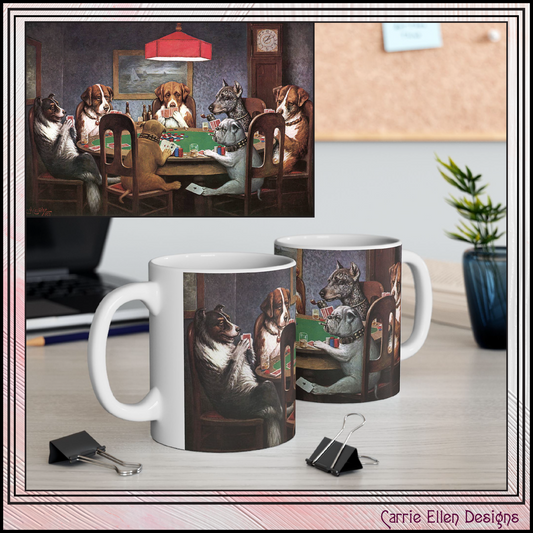 A Friend in Need Poker Dogs White Ceramic Mug | Classic Dog Card Game Coffee Mug, 11oz/15oz (4272)