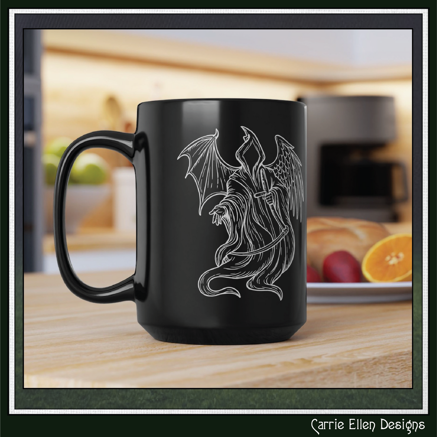 Grim Reaper with Angel & Demon Wings Black Ceramic Mug | 11oz & 15oz (4270)