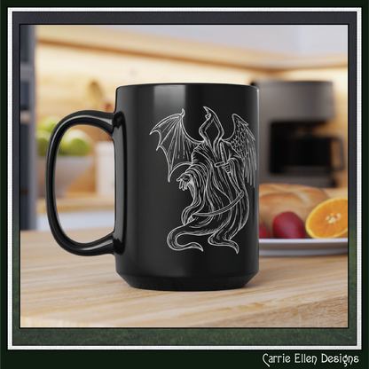 Grim Reaper with Angel & Demon Wings Black Ceramic Mug | 11oz & 15oz (4270)