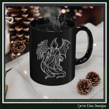 Grim Reaper with Angel & Demon Wings Black Ceramic Mug | 11oz & 15oz (4270)
