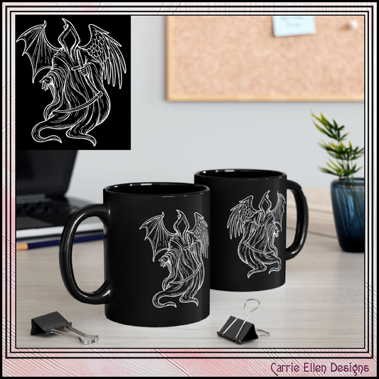 Grim Reaper with Angel & Demon Wings Black Ceramic Mug | 11oz & 15oz (4270)